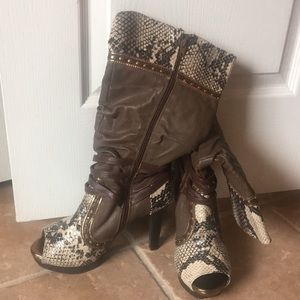 Brown snake skin boots